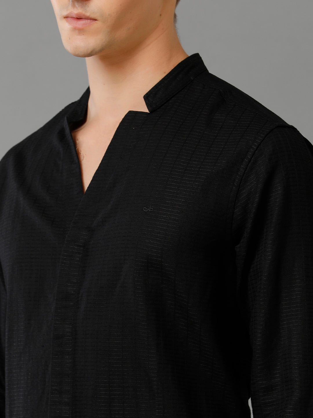 Aldeno Mens Regular Fit Solid Black Casual Linen Blend Shirt (LATEN)