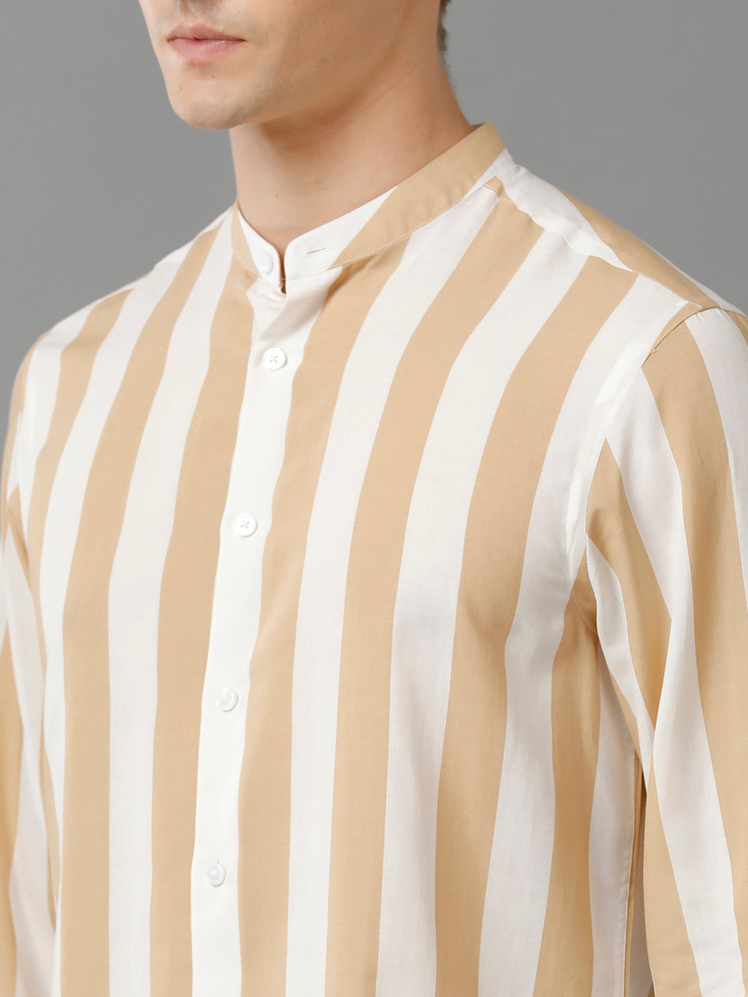 Aldeno Mens Regular Fit Vertical Stripe Brown/White Casual Cotton Modal Shirt (MATEO)