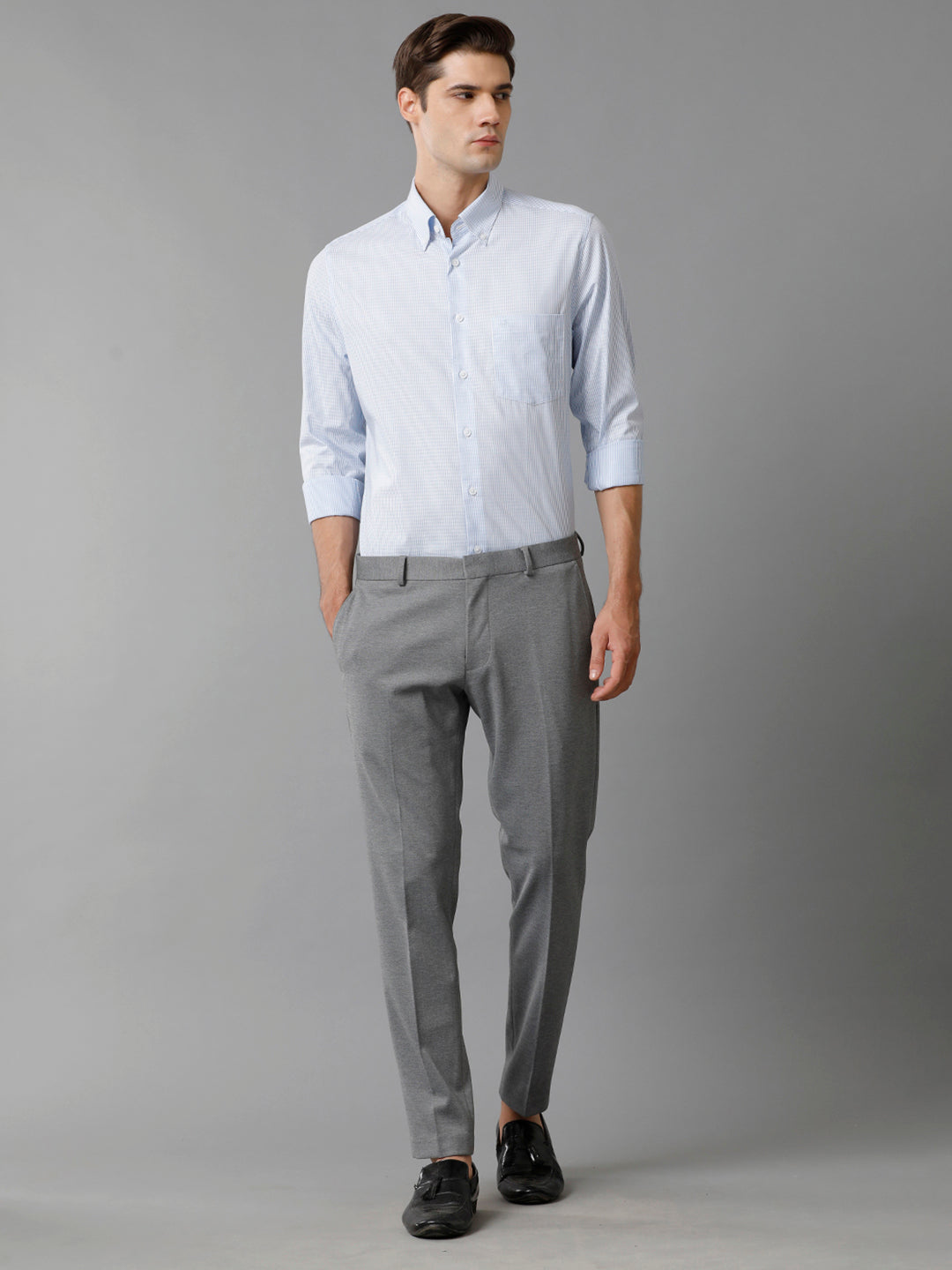 Aldeno Mens Slim Fit Vertical Stripes Blue Formal Cotton Shirt (CHEVY)