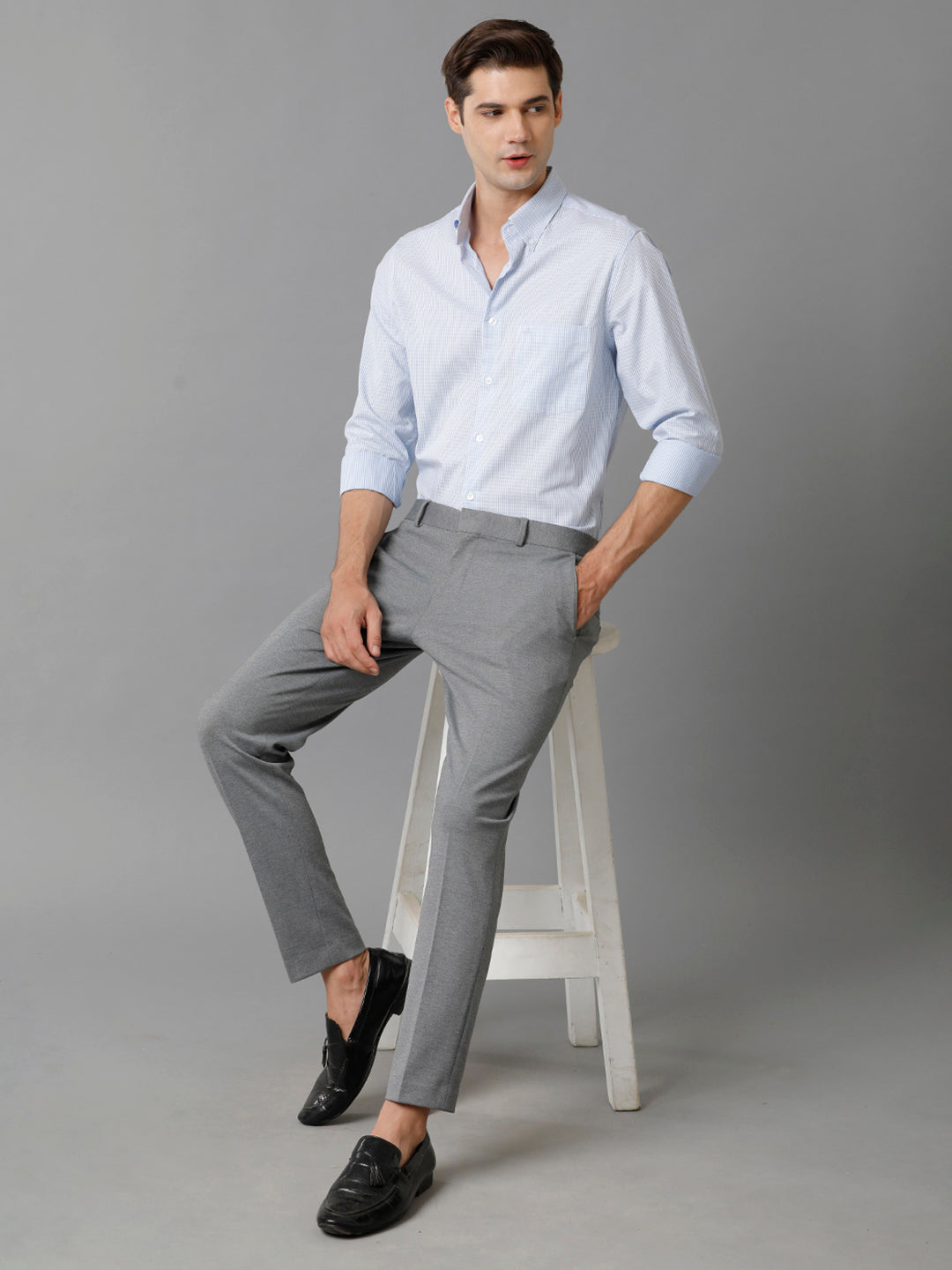 Aldeno Mens Slim Fit Vertical Stripes Blue Formal Cotton Shirt (CHEVY)