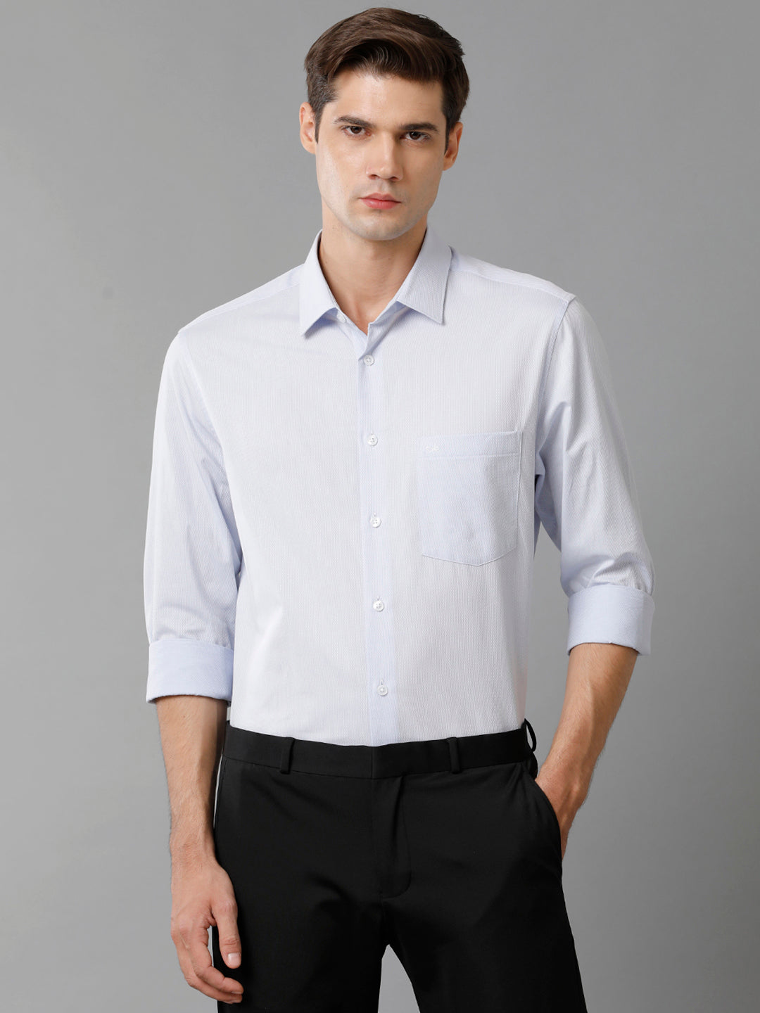 Aldeno Mens Slim Fit Ice Blue Stretctured Weave Formal Cotton Shirt (FOMON)