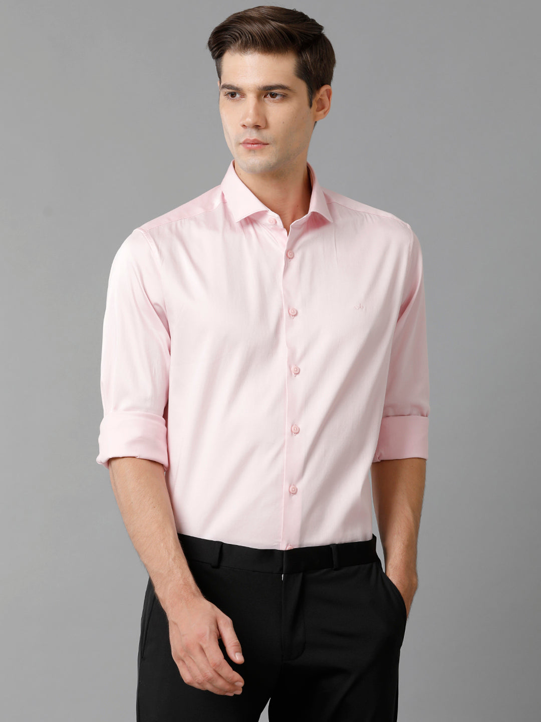 Aldeno Mens Regular Fit Solid Pink Formal Satin Shirt (SEAPK)