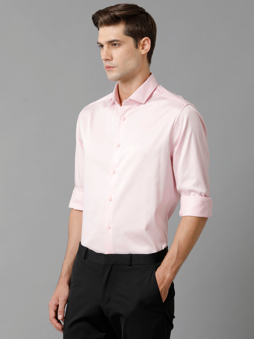 Aldeno Mens Regular Fit Solid Pink Formal Satin Shirt (SEAPK)