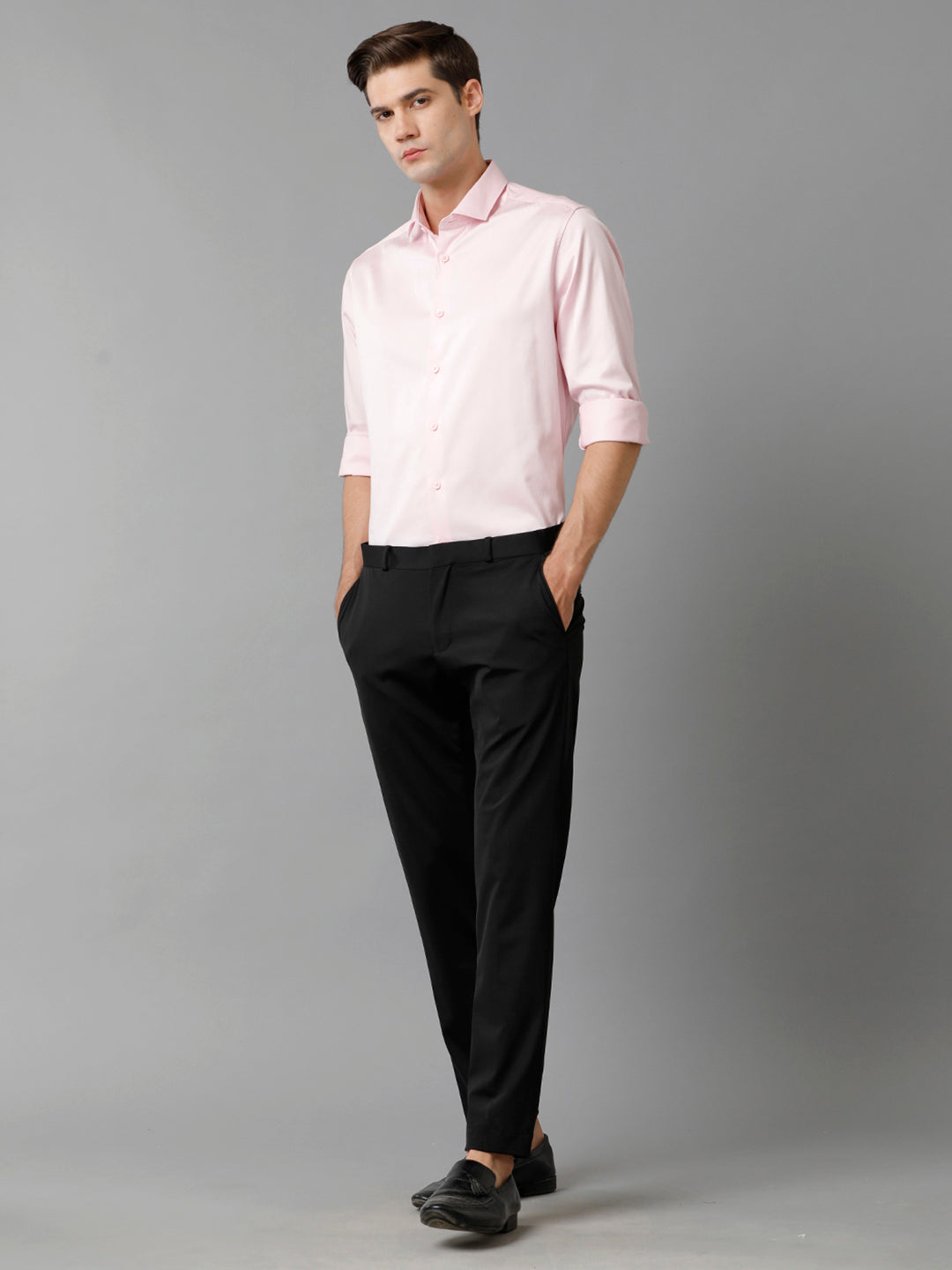 Aldeno Mens Regular Fit Solid Pink Formal Satin Shirt (SEAPK)