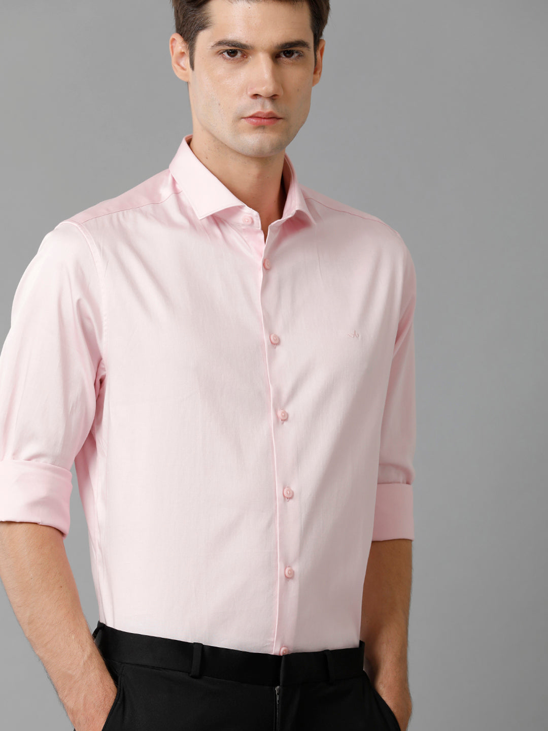 Aldeno Mens Regular Fit Solid Pink Formal Satin Shirt (SEAPK)