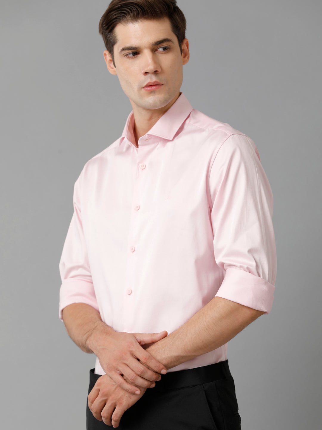 Aldeno Mens Regular Fit Solid Pink Formal Satin Shirt (SEAPK)