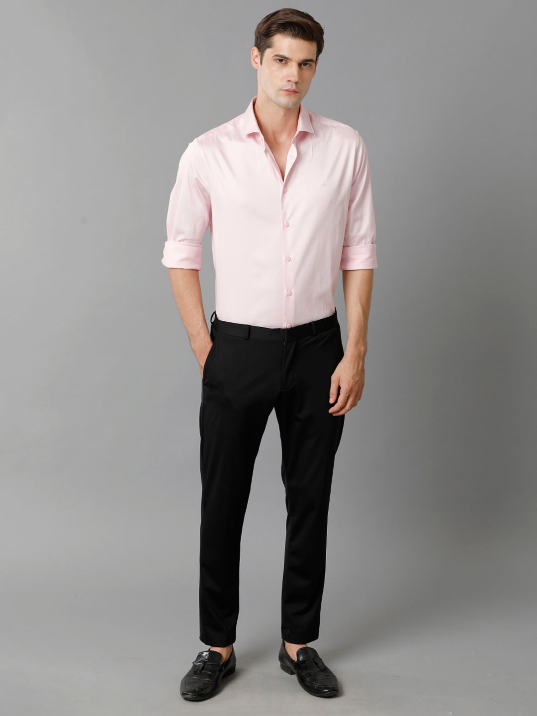 Aldeno Mens Regular Fit Solid Pink Formal Satin Shirt (SEAPK)