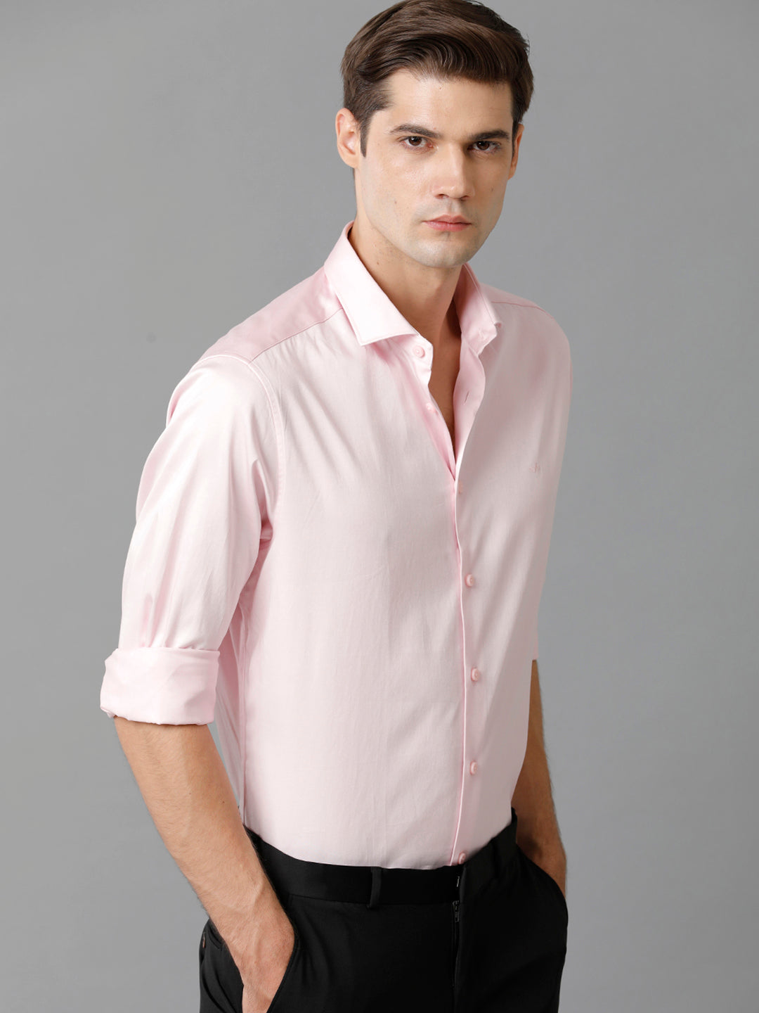 Aldeno Mens Regular Fit Solid Pink Formal Satin Shirt (SEAPK)