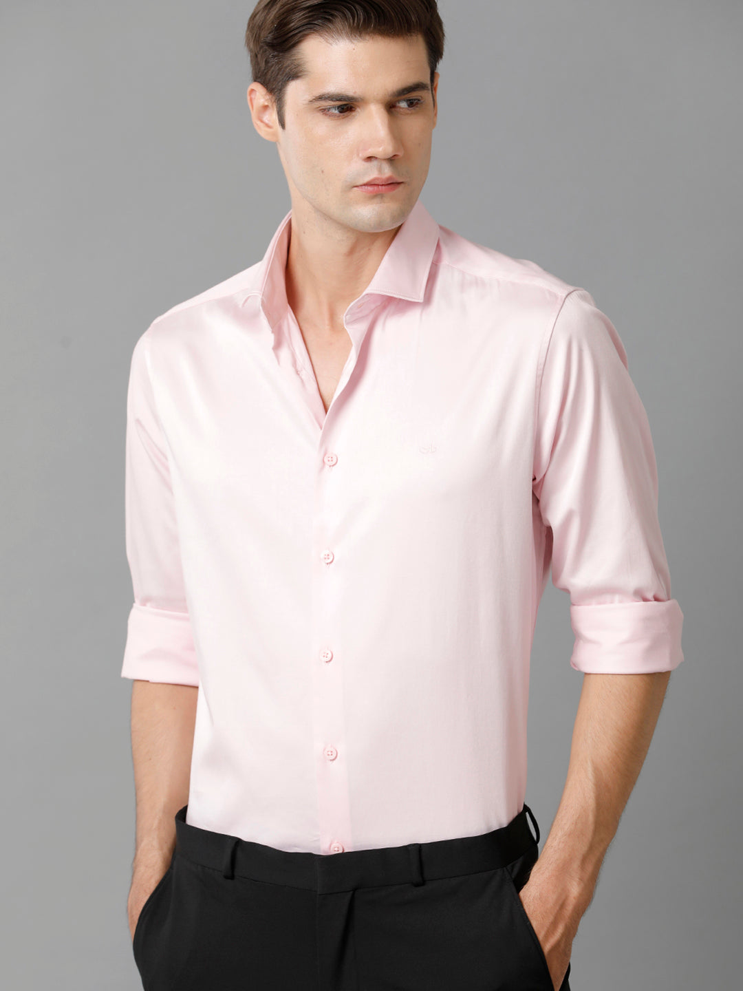 Aldeno Mens Regular Fit Solid Pink Formal Satin Shirt (SEAPK)