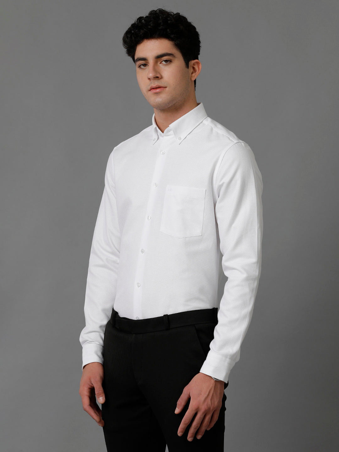 Aldeno Mens Slim Fit Diamond Weave White Textured Formal Cotton Shirt (MONWOT)