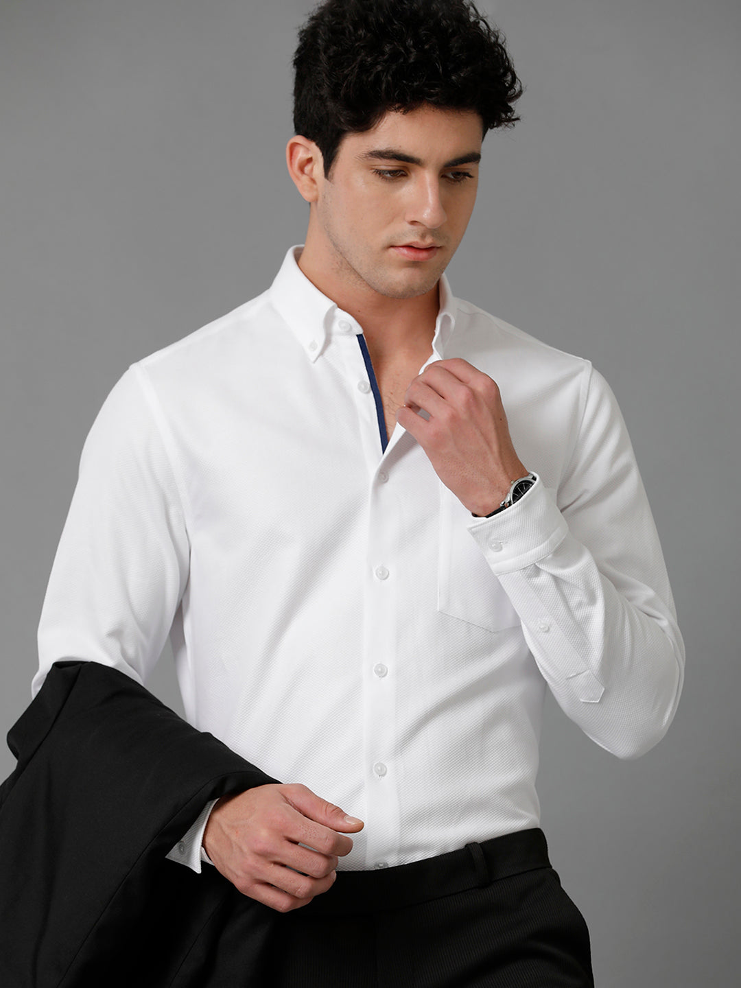 Aldeno Mens Slim Fit Diamond Weave White Textured Formal Cotton Shirt (MONWOT)
