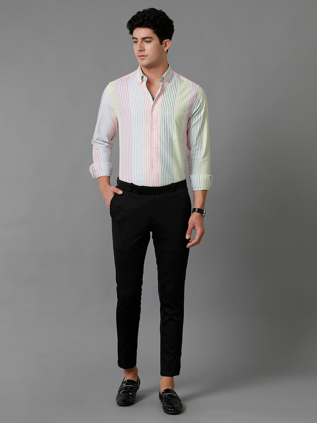 Aldeno Mens Slim Fit Multi Color Stripe Casual Cotton Shirt  (TINA)