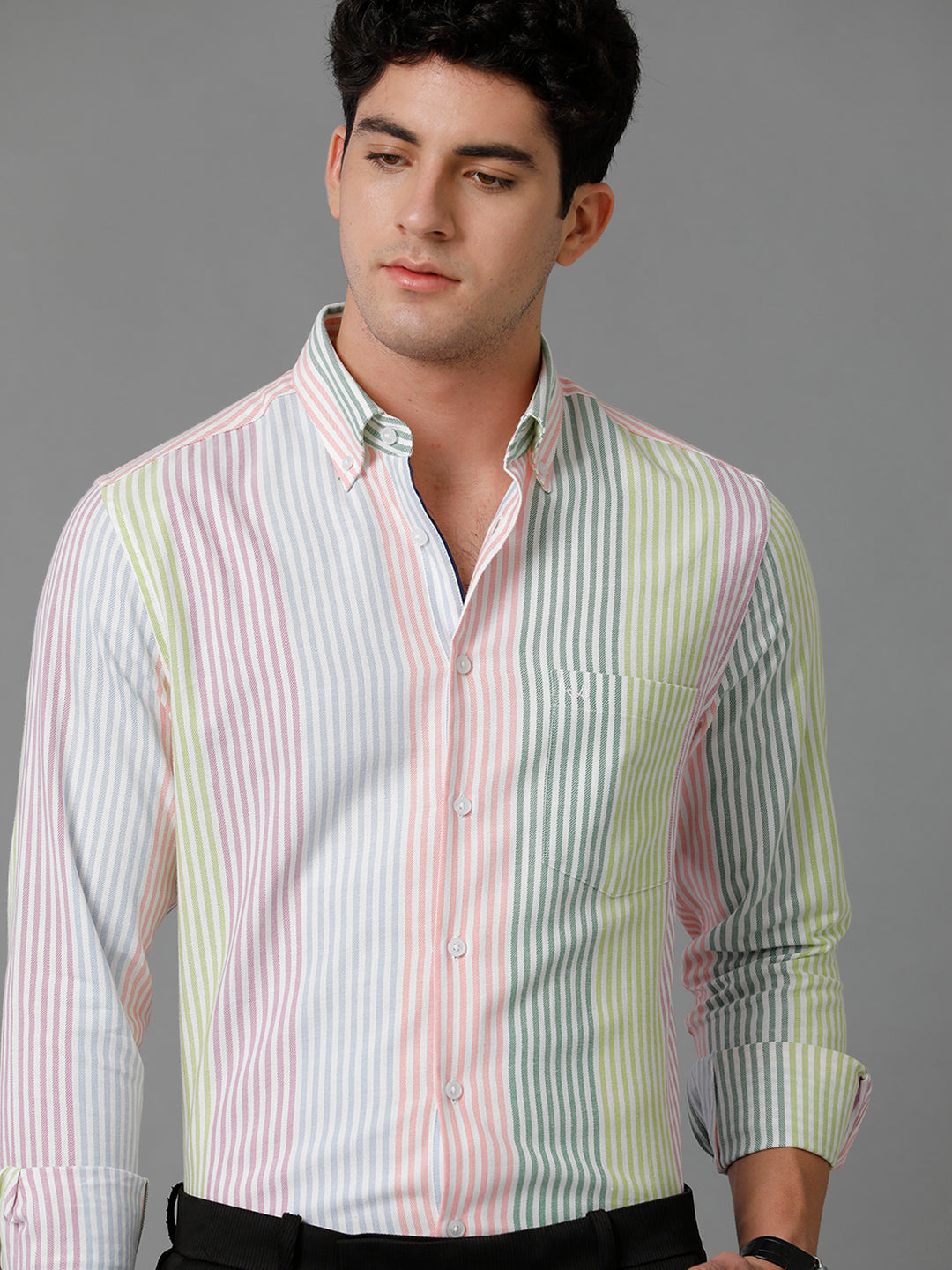 Aldeno Mens Slim Fit Multi Color Stripe Casual Cotton Shirt  (TINA)