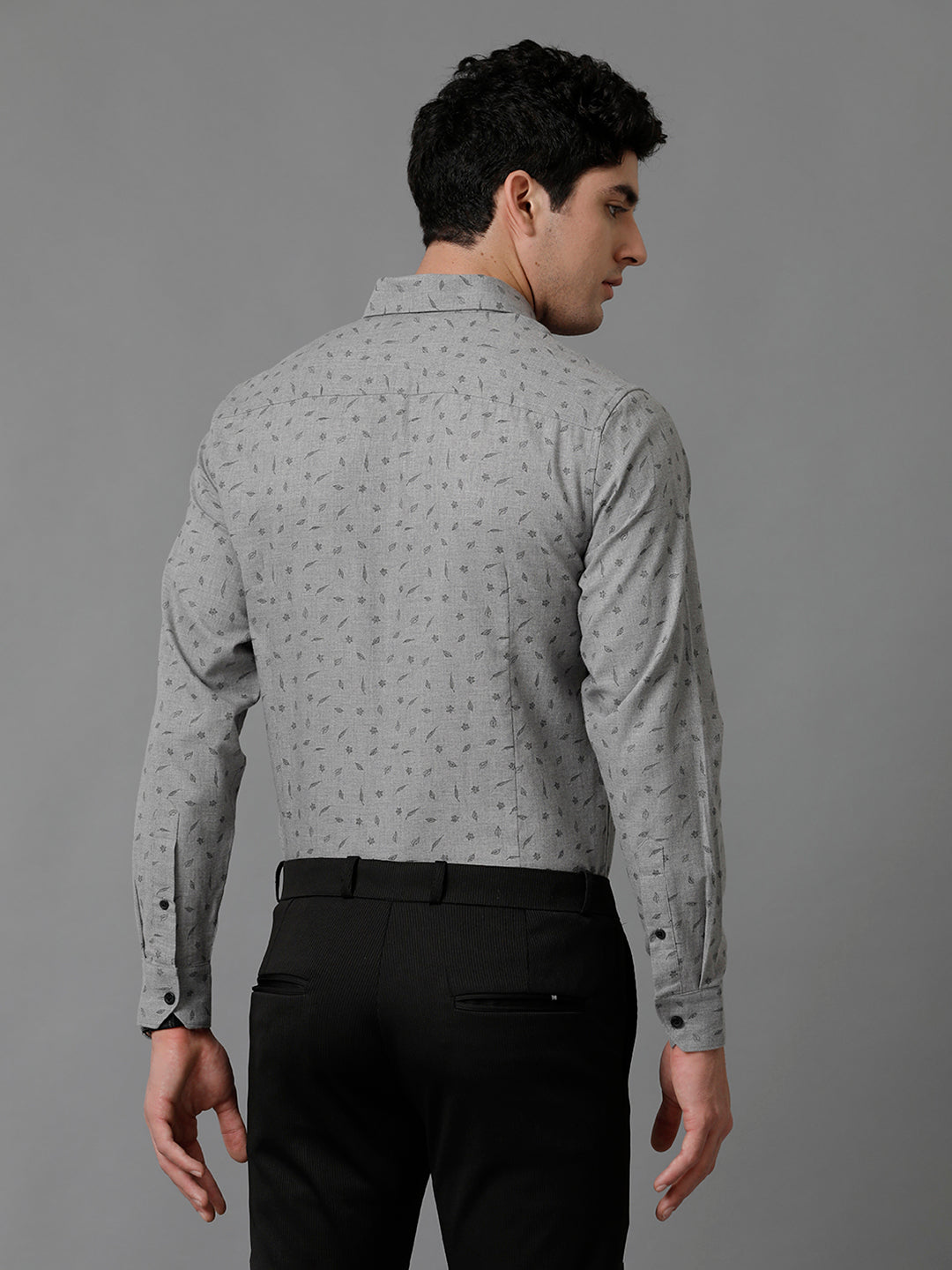 Aldeno Mens Regular Fit Floral Aop Grey/Black Casual Cotton Shirt (BLAGAY)