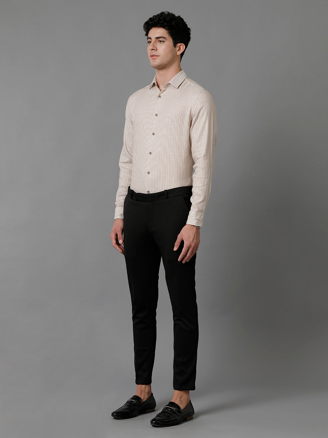 Aldeno Mens Slim Fit Vertical Brown/Brown A/W Linen Blend Shirt (BELIN)