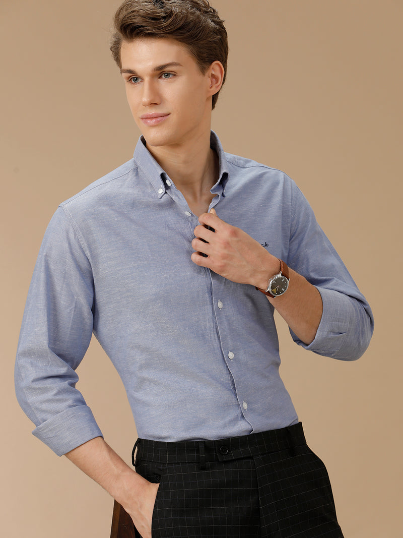 Blue regular fit linen formal shirt for men (LARIE)