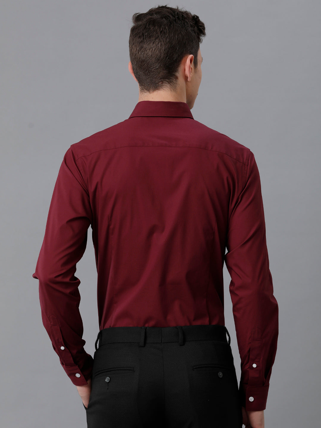 Aldeno Mens Slim Fit Wine Red Solid Formal Cotton Stretch Shirt (MONMUR)