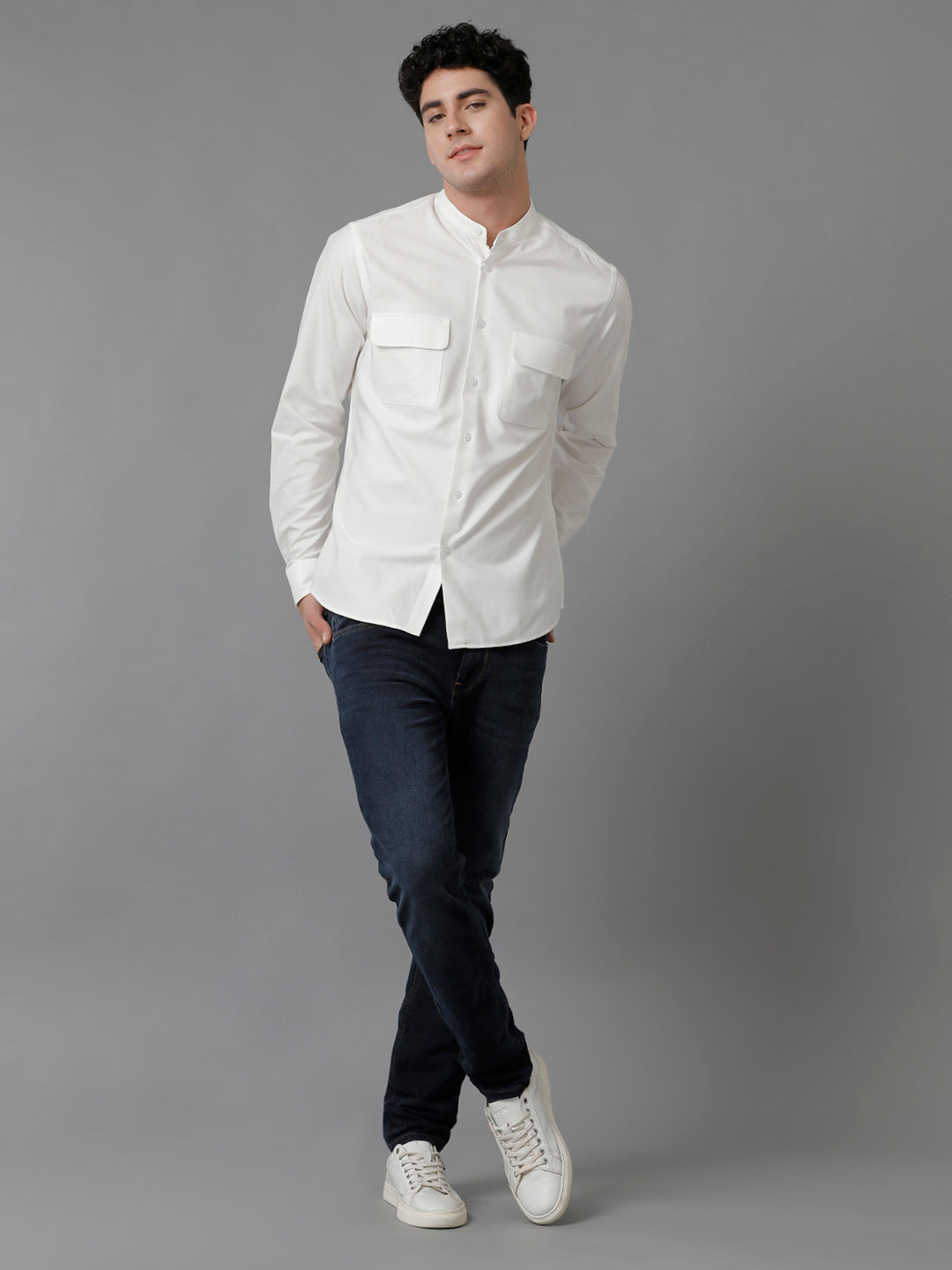 Aldeno Mens Regular Fit Solid White Casual Cotton Shirt (COLE)