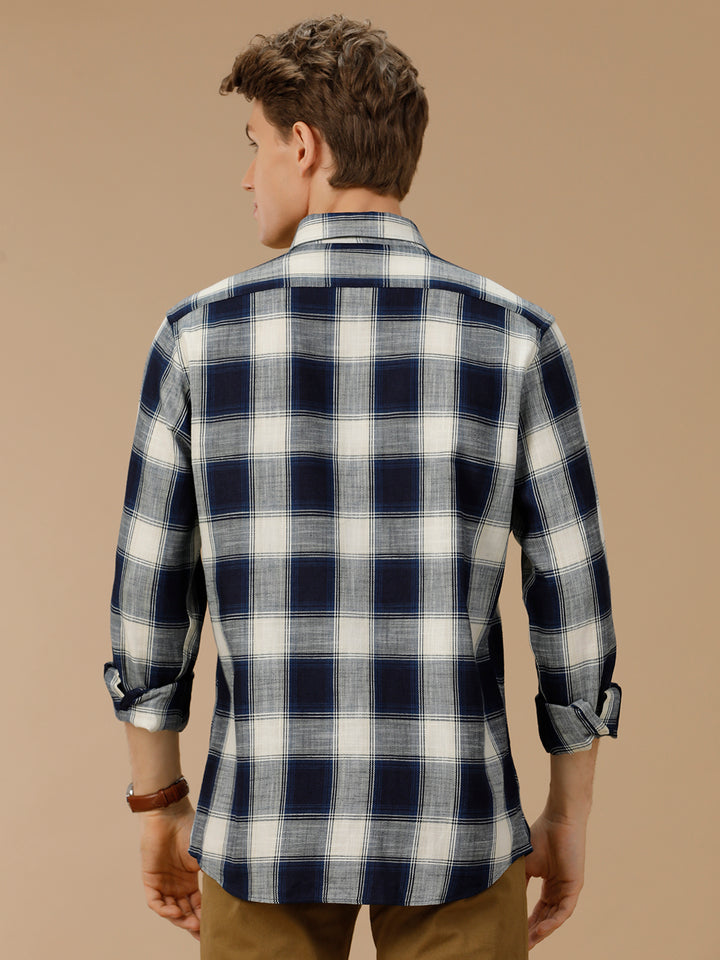 Aldeno Men Regular Fit Navy/White Check Casual Cotton Shirt (ENZO)