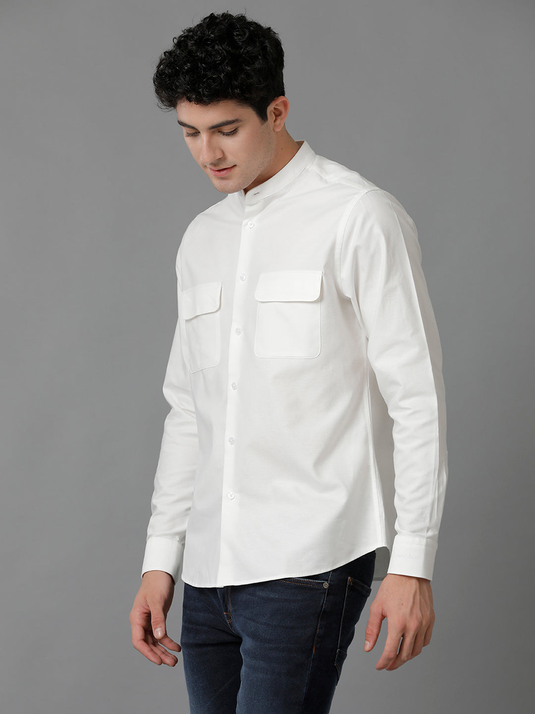 Aldeno Mens Regular Fit Solid White Casual Cotton Shirt (COLE)