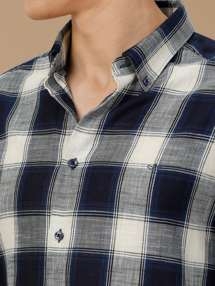 Aldeno Men Regular Fit Navy/White Check Casual Cotton Shirt (ENZO)