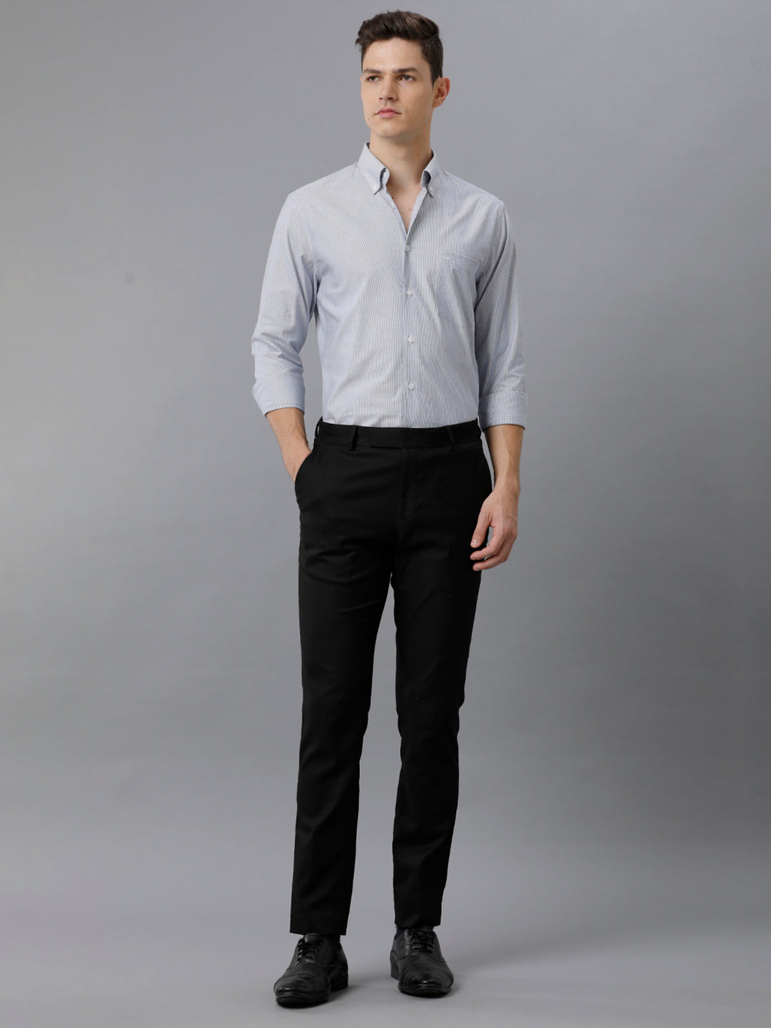 Aldeno Mens Slim Fit Vertical Stripes Blue Formal Cotton Shirt (CATIN)