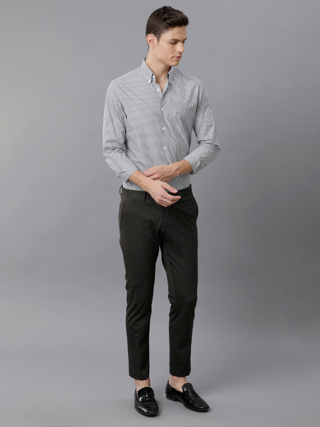 Aldeno Men Stipes Formal Grey Shirt (CLINT)
