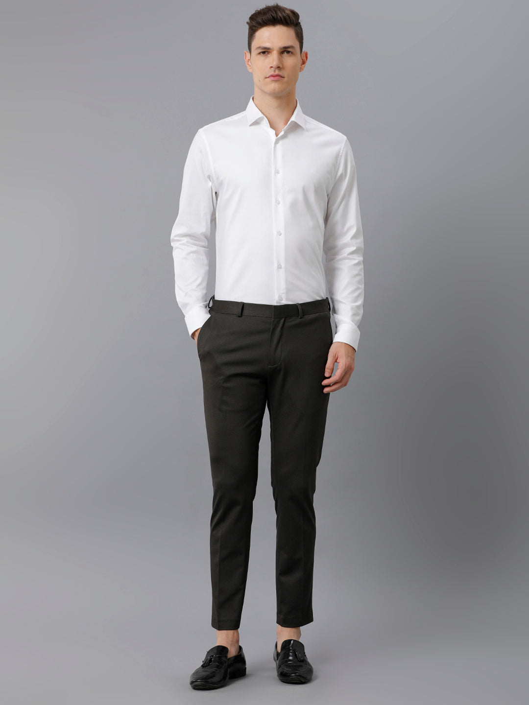 Aldeno Mens Slim Fit Solid White Formal Cotton Shirt (COOP)