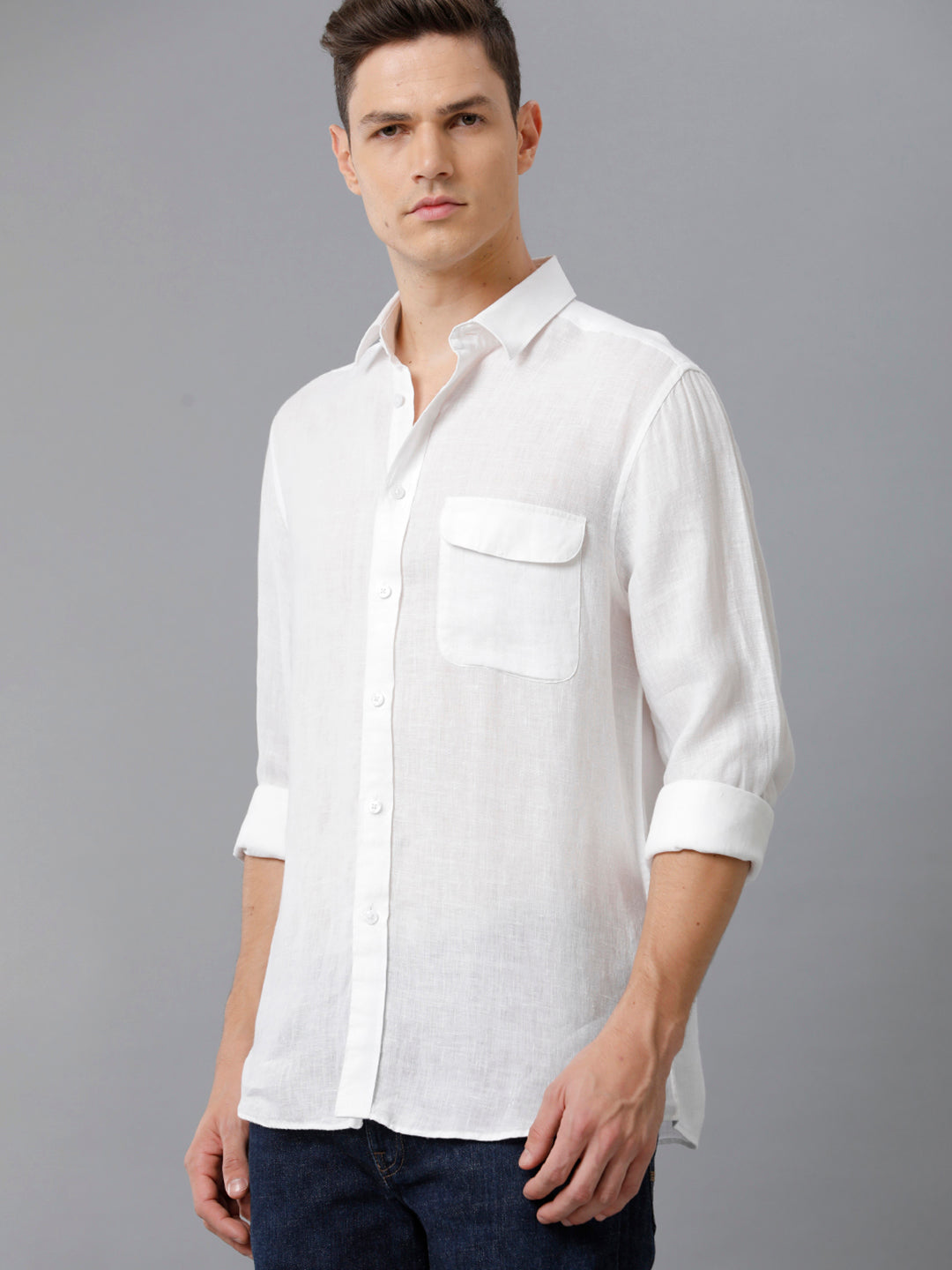 Buy Mens Solid White Casual Linen Shirt Online - Aldeno