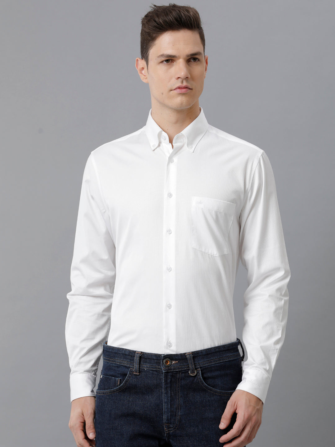 Aldeno Mens Slim Fit Solid White Formal Cotton Shirt (COHEN)