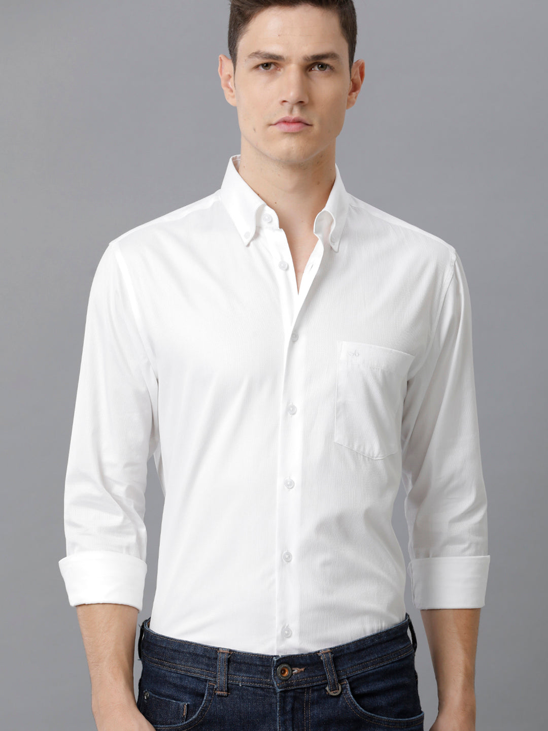 Aldeno Mens Slim Fit Solid White Formal Cotton Shirt (COHEN)