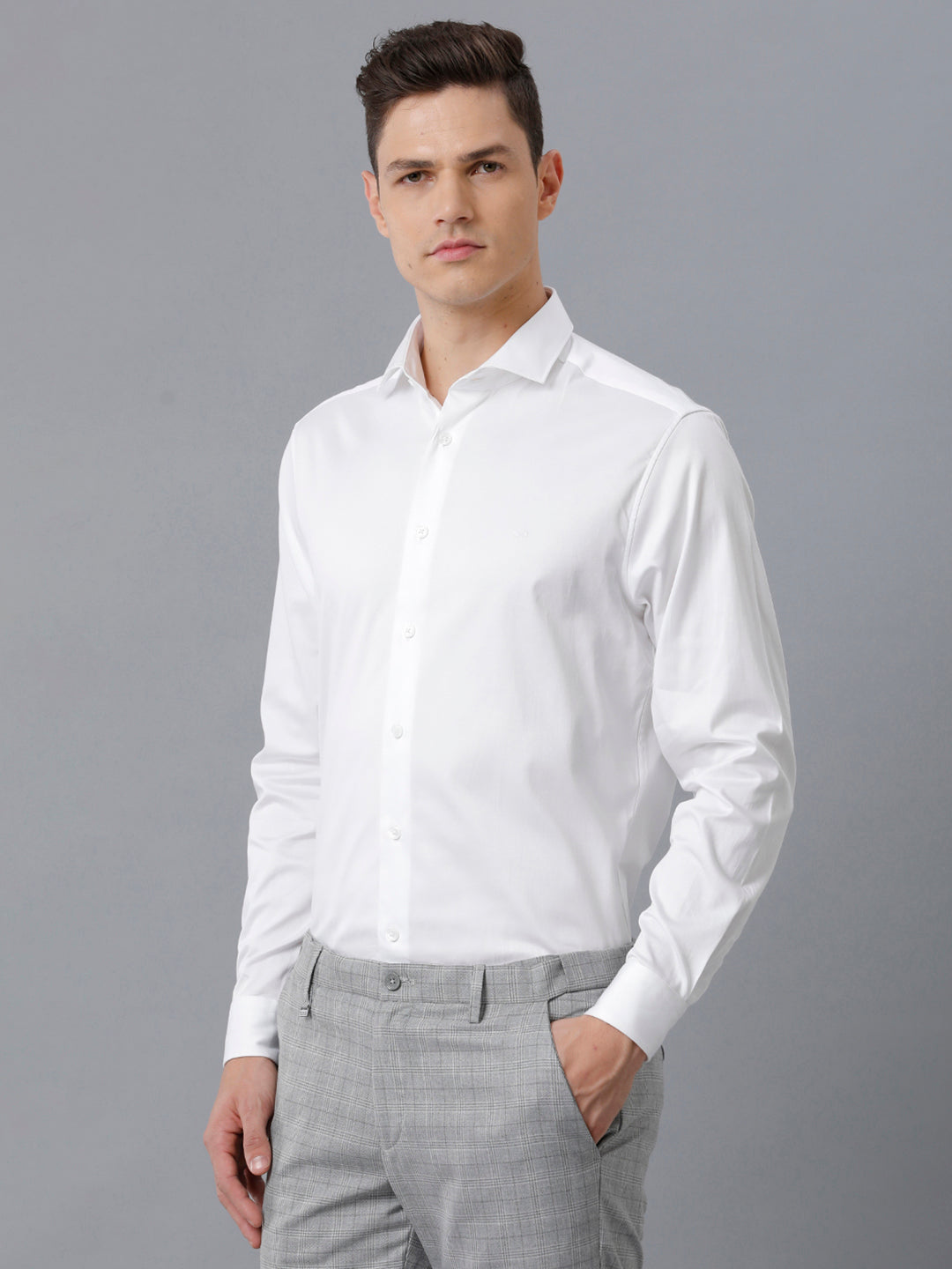Aldeno Mens Regular Fit Solid White Formal Linen Shirt (LUKE)