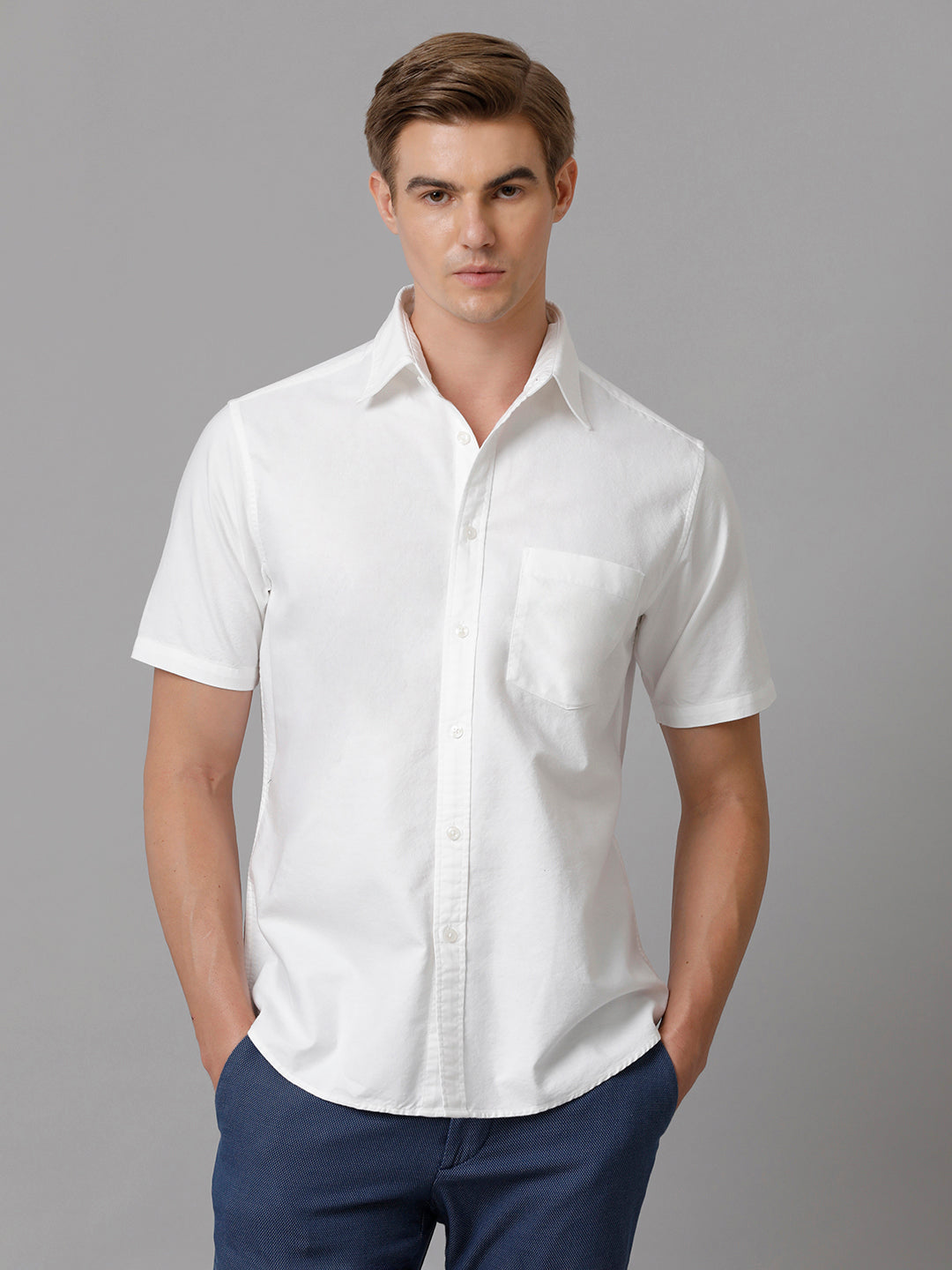 Aldeno Men Solid Casual White Shirt (OSWYN)