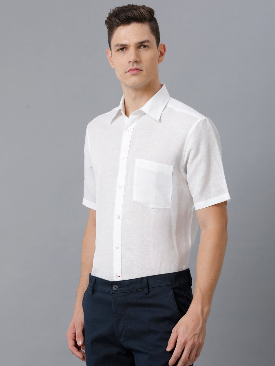 Aldeno Mens Regular Fit Solid White Casual Cotton Linen Shirt (LUCCI)