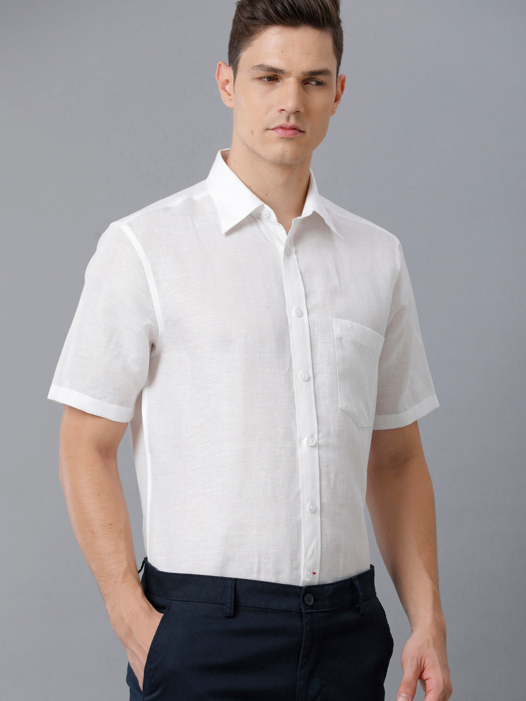 Aldeno Mens Regular Fit Solid White Casual Cotton Linen Shirt (LUCCI)