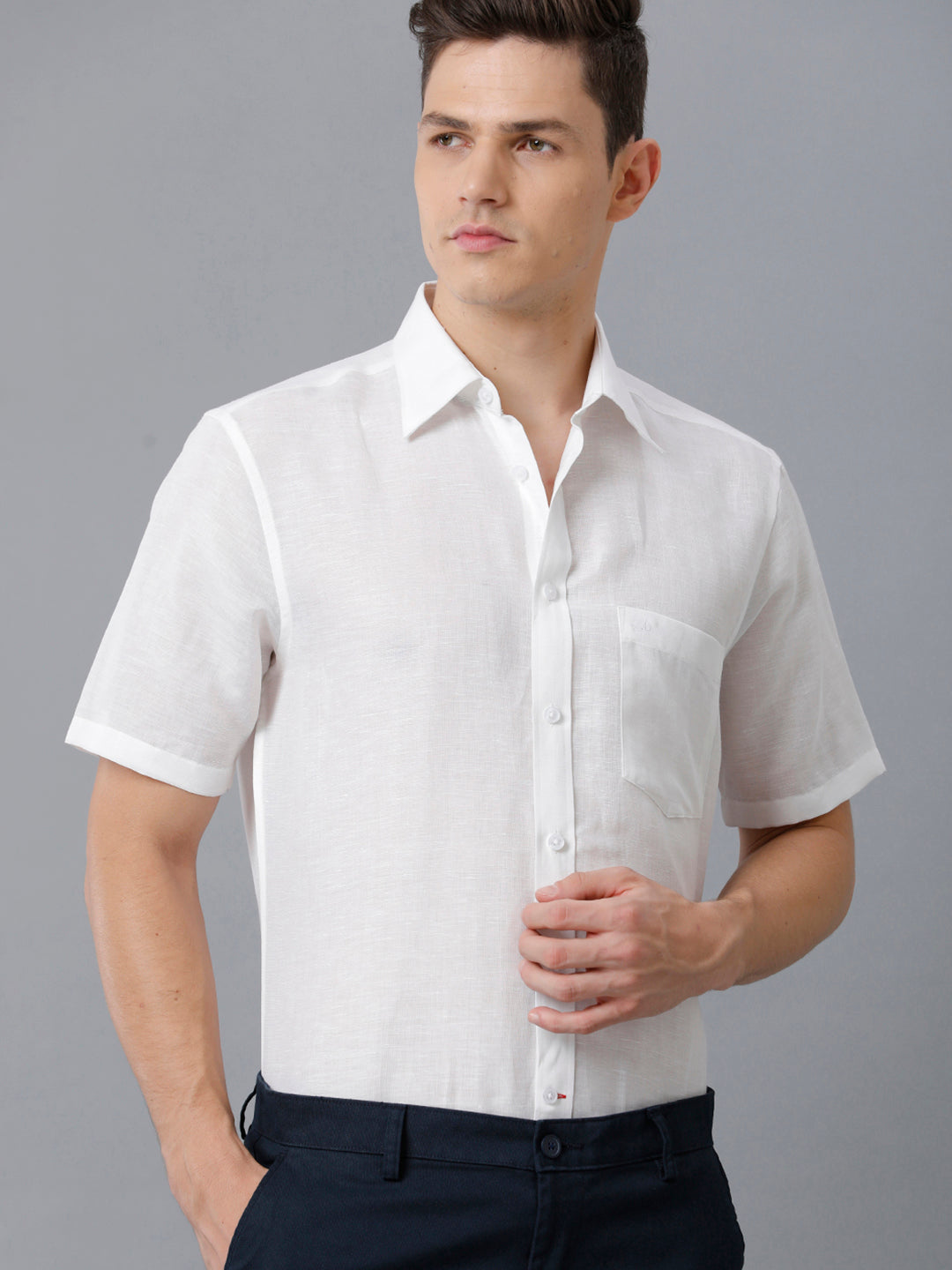 Aldeno Mens Regular Fit Solid White Casual Cotton Linen Shirt (LUCCI)