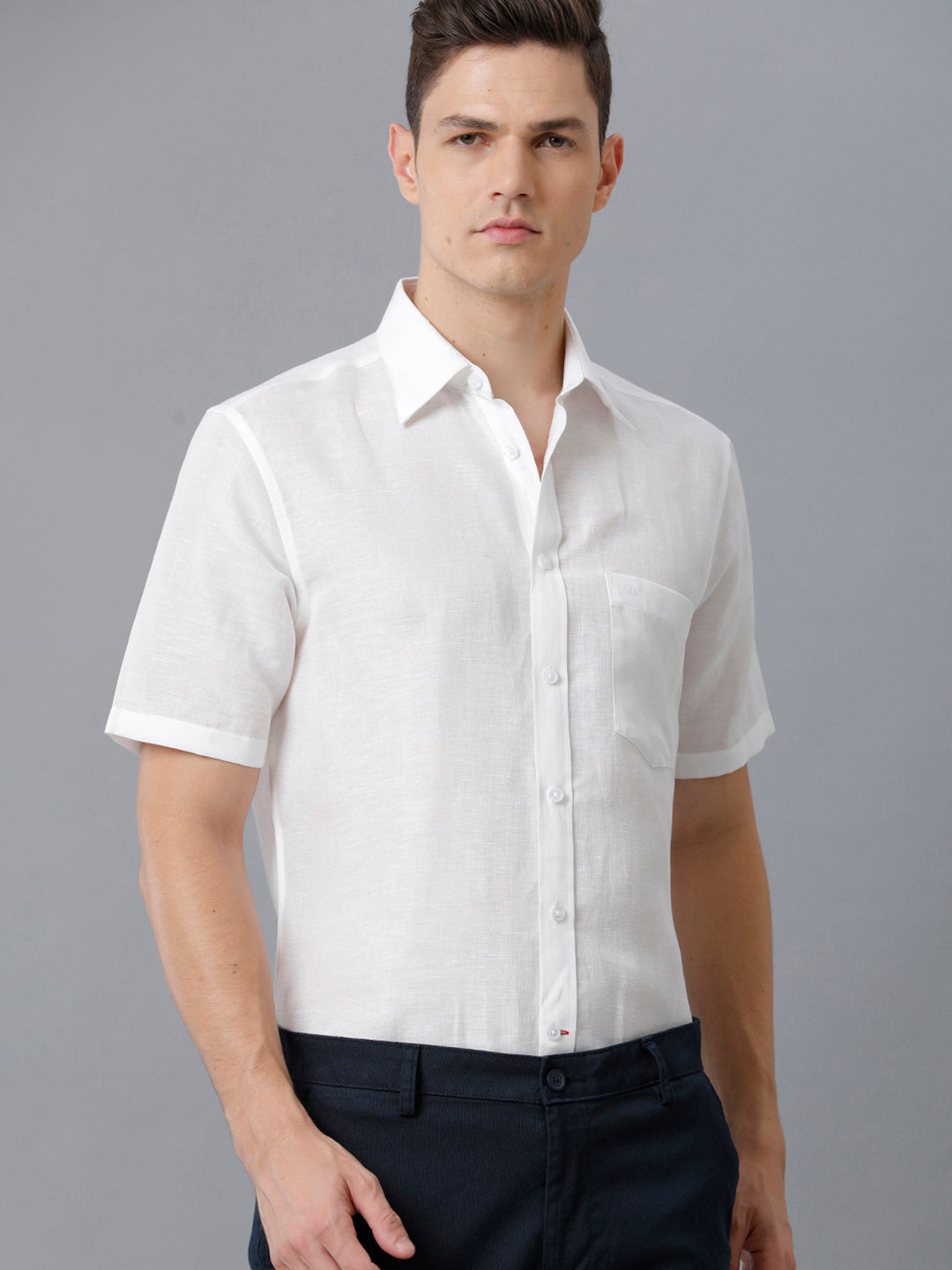 Aldeno Mens Regular Fit Solid White Casual Cotton Linen Shirt (LUCCI)