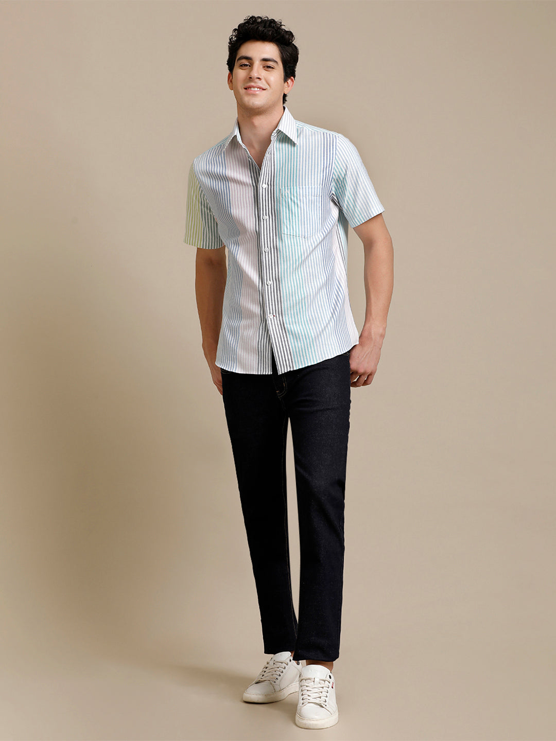 Aldeno Mens Regular Fit Multi Blue Stripe Casual Cotton Shirt (HAVEN)