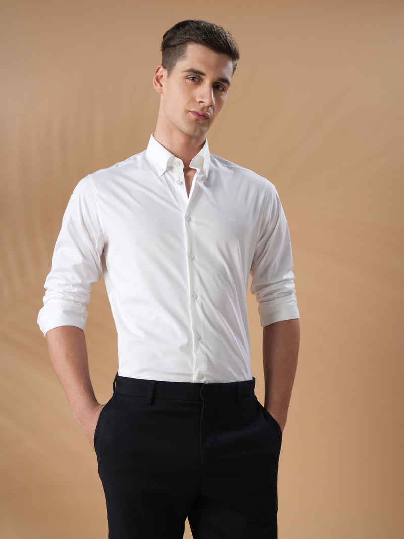 White regular fit cotton formal shirt for men (COLTA)