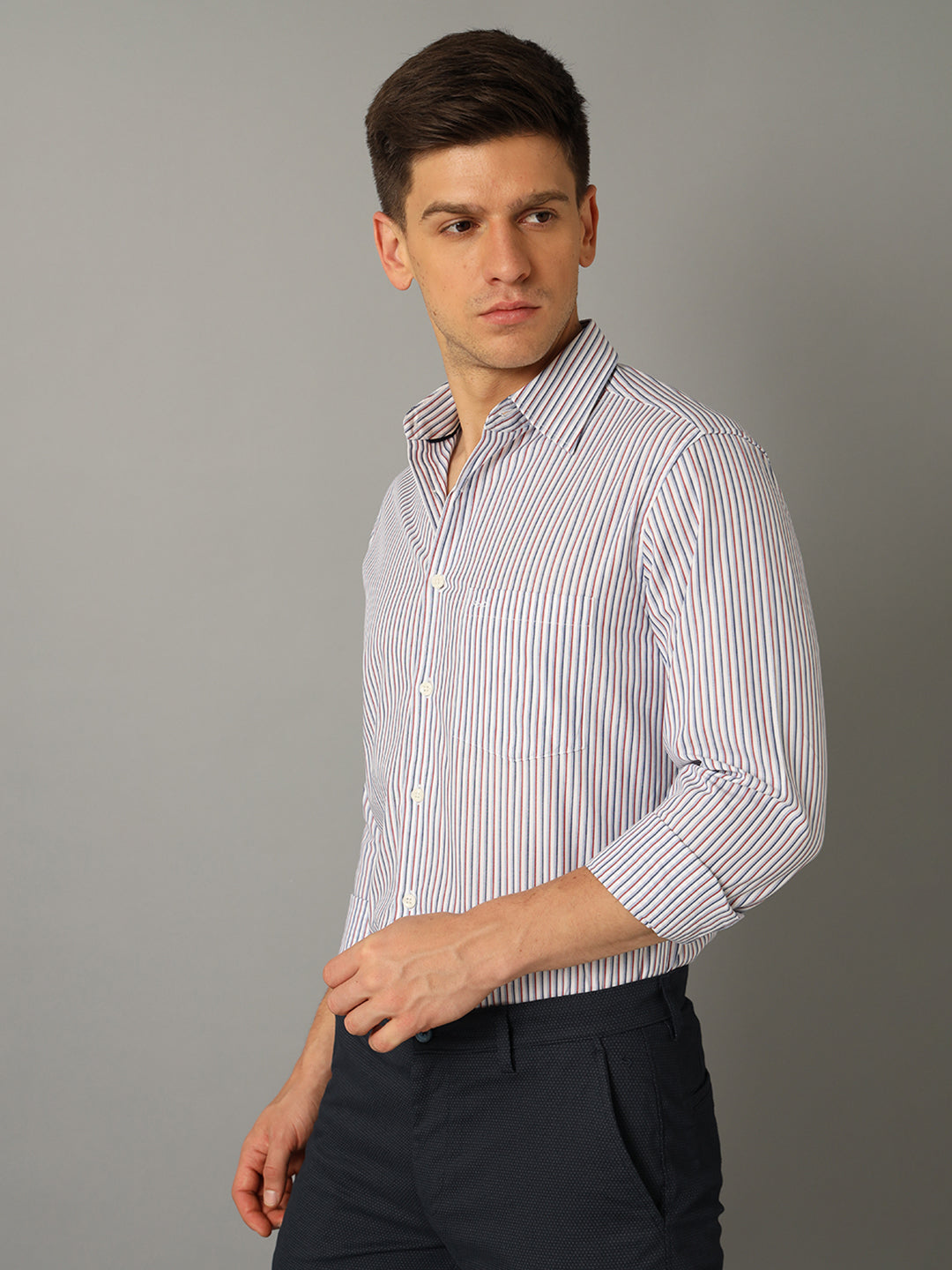 Buy Aldeno Men's Formal Multicolor Striped Shirt Online