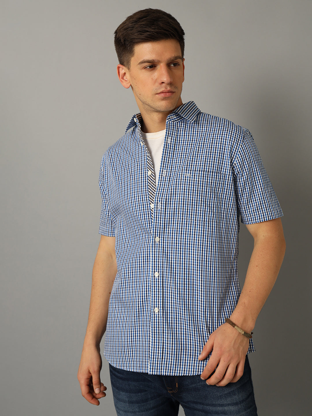 Aldeno Men Checkered Casual Blue Shirt