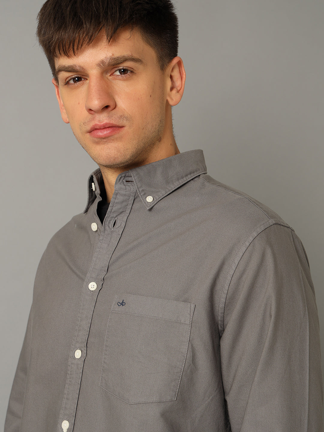 Aldeno Men Solid Casual Grey Shirt