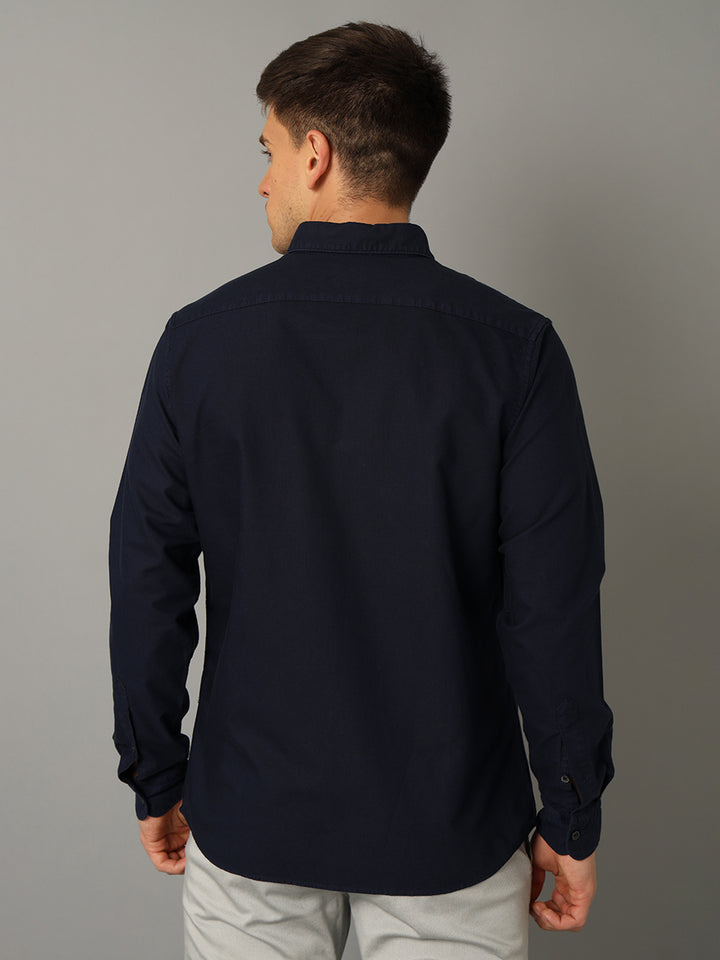 Aldeno Men Solid Casual Dark Blue Shirt For Men