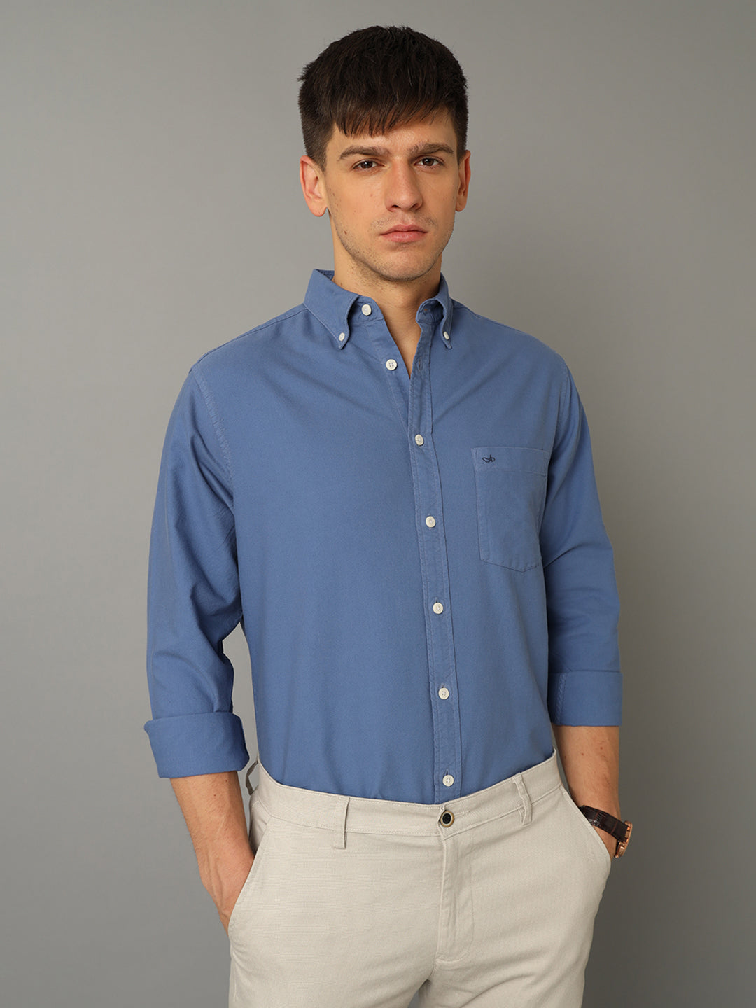 Aldeno Men Solid Formal Blue Shirt