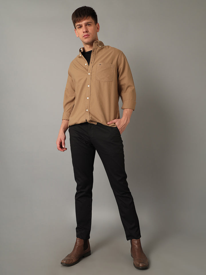 Aldeno Men Solid Casual Beige Shirt