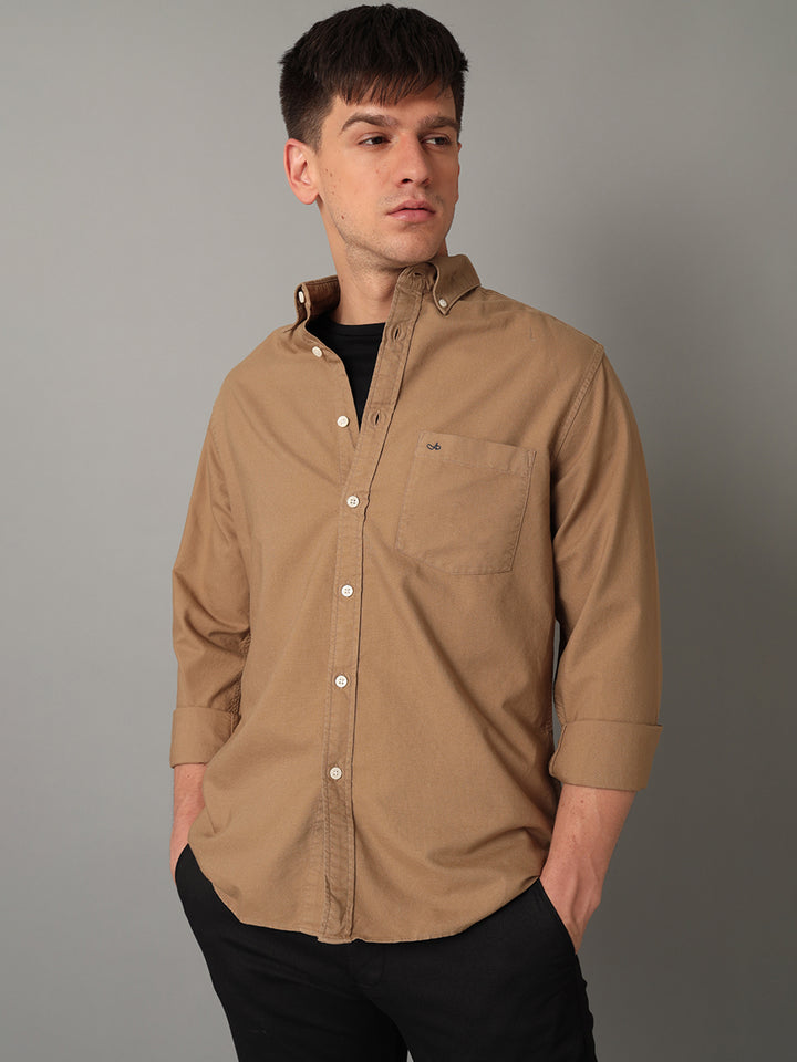 Aldeno Men Solid Casual Beige Shirt