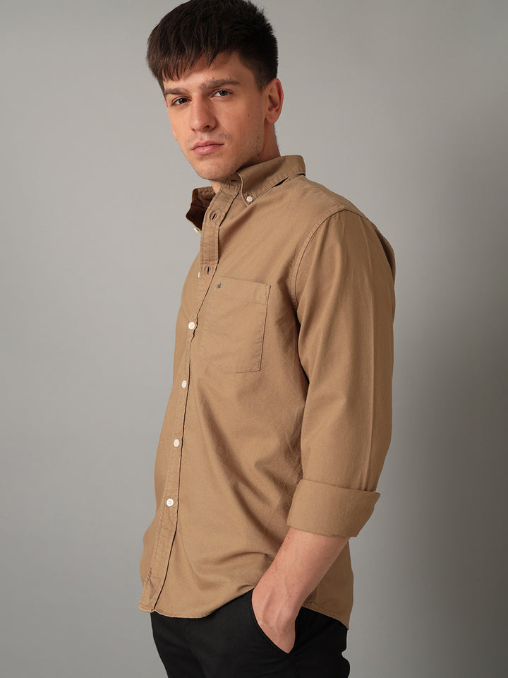 Aldeno Men Solid Casual Beige Shirt