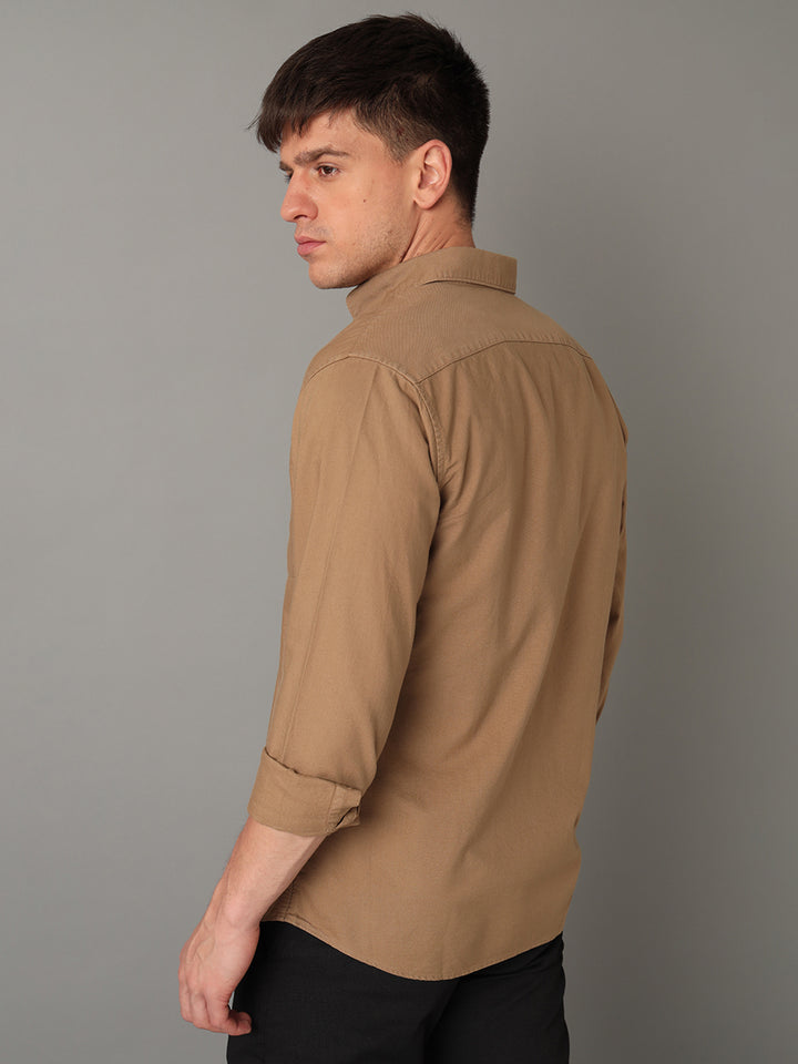 Aldeno Men Solid Casual Beige Shirt