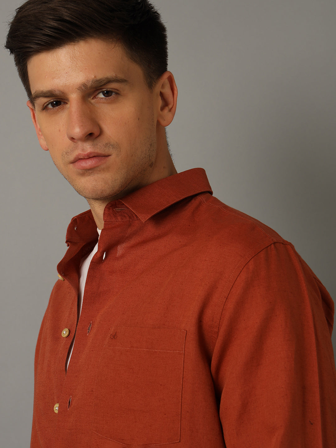 Aldeno Men Solid Casual Brown Shirt