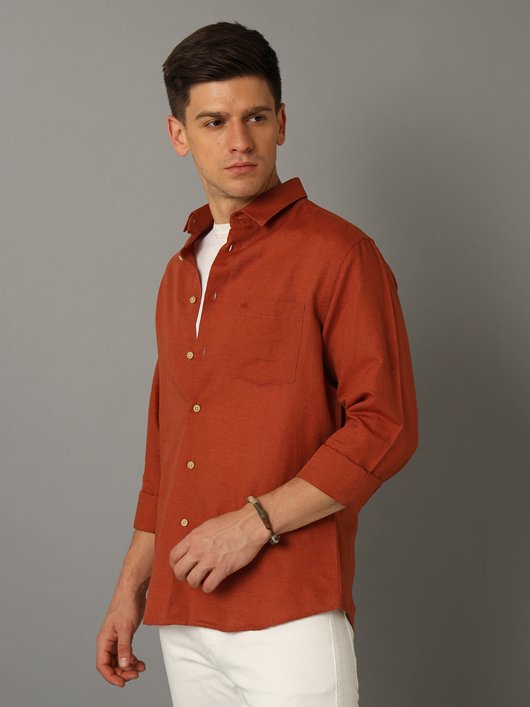 Aldeno Men Solid Casual Brown Shirt